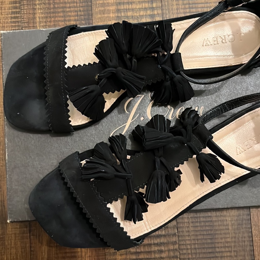 J. Crew - Black Suede Tassel Sandals - Style No. E7285 - Women’s Size 8.5 - Picture 7 of 12